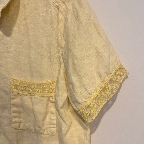 California Threads Shirt Linen Short Sleeve Button Down Blouse Butter Yellow Med - Picture 3 of 5